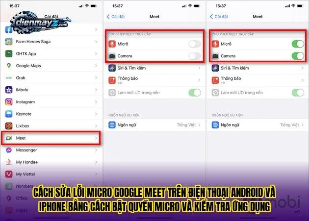 Cách sửa lỗi micro Google Meet trên điện thoại Android và iPhone bằng cách bật quyền micro và kiểm tra ứng dụng